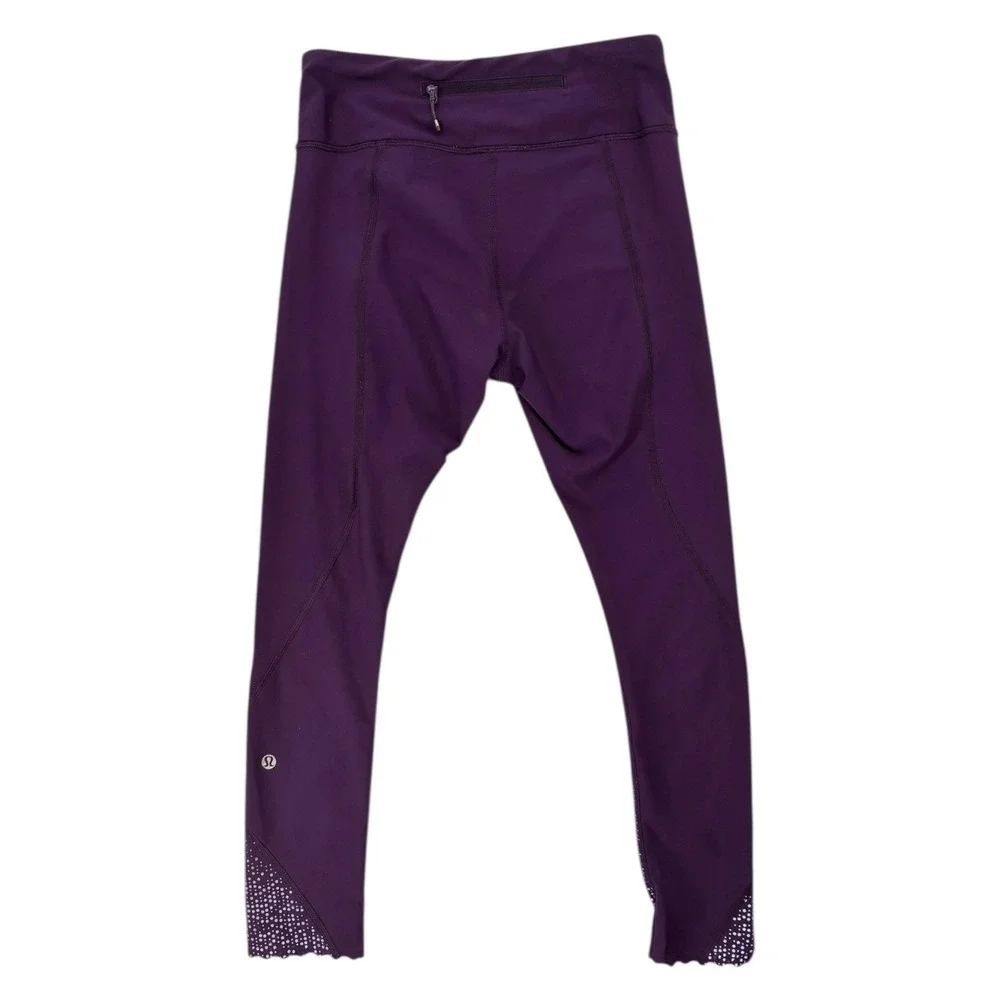 Lululemon Purple Leggings‎ Size 6 Drawstring Waist Zip Pocket Lettuce Hem